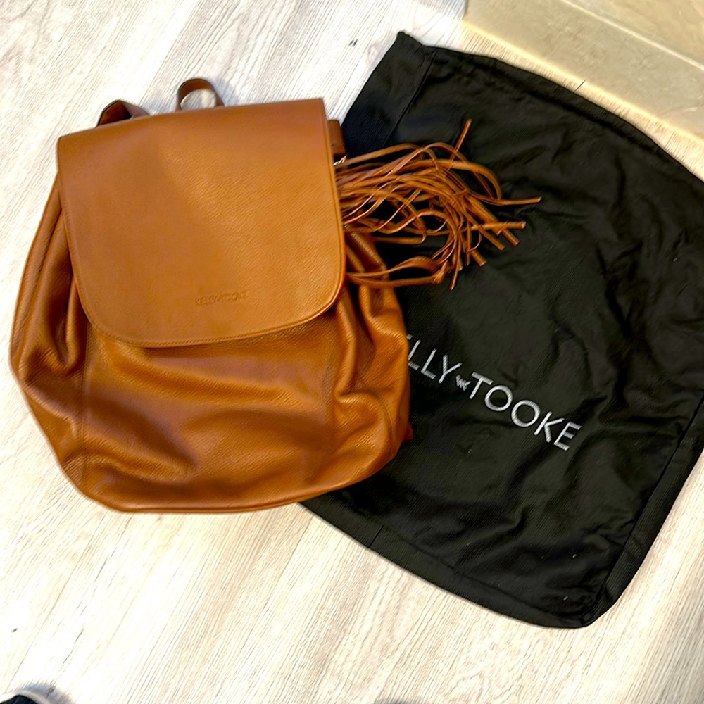 Kelly Tooke camel colored backpack